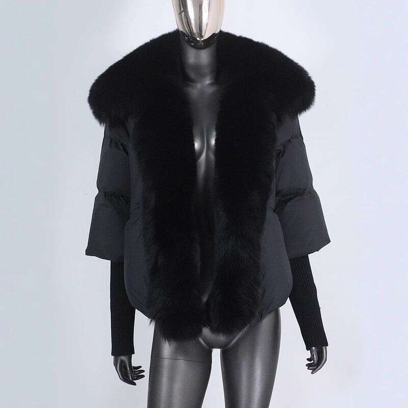 Women's Clothing Jacket Fox Fur Collar Hos High End Atmosphere Warm Loose Slim Hot Styleoded Ribbed Sleeve