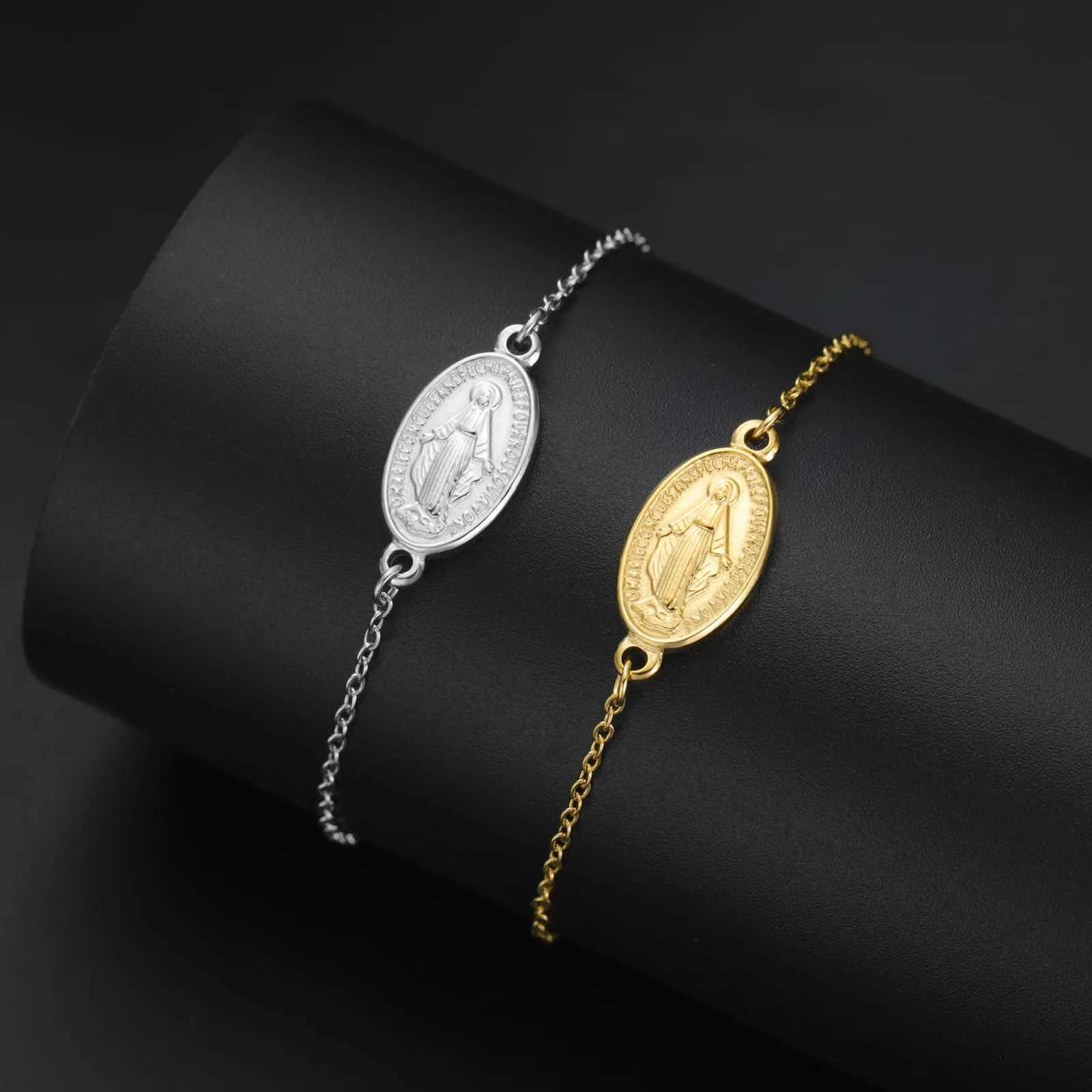 Skyrim Stainless Steel Virgin Mary Charm Bracelet Black Red Braided Rope Bracelets Mother of Jesus Catholic Blessed Jewelry Gift Z250807