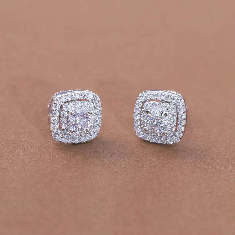 Fine Jewelry D/VVS Moissanite Dia 11mm Gold Plated Sterling Sier Square Shape Stud Earring
