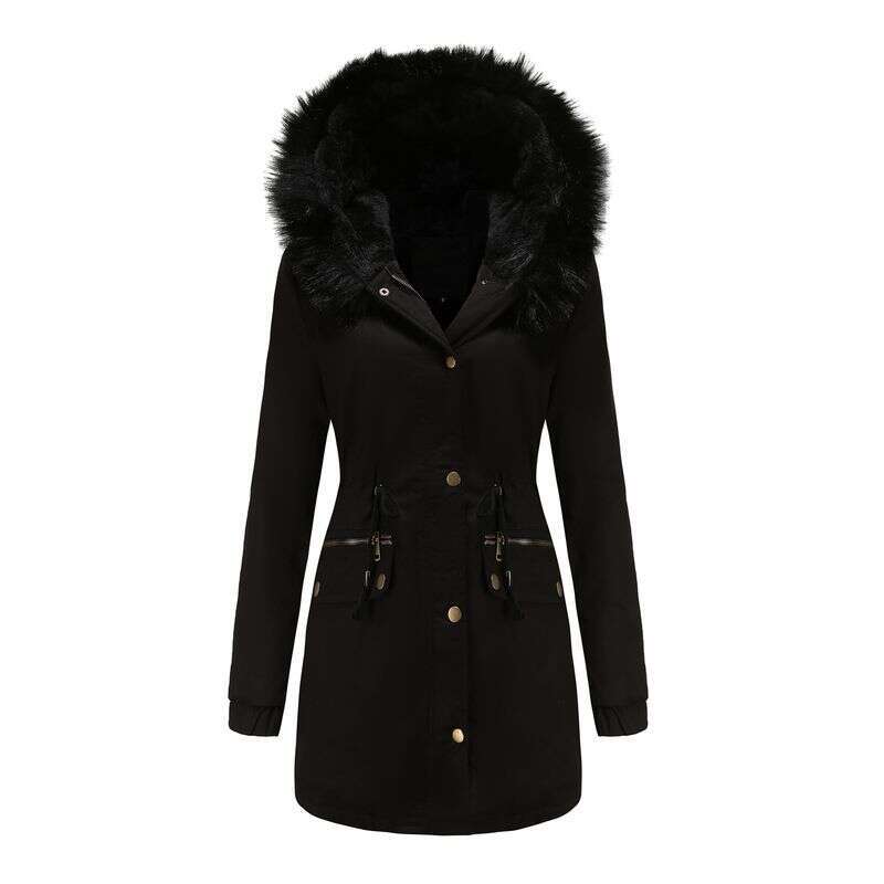 Women's Wear To Overcome Fleece-Padded With Fur Collar Hooded Warm Coat Loose Padded Jacket