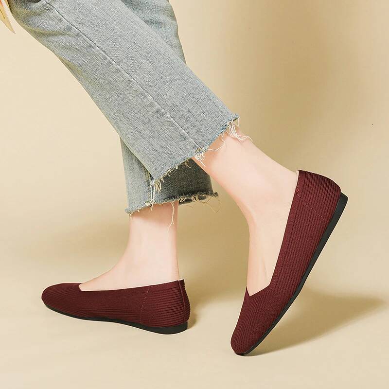 Loafer Spring 2025 New Square Head Knitted Loafers Casual Large Size 41 42 43 Flat Ballet Shoes Women ddmysaturn