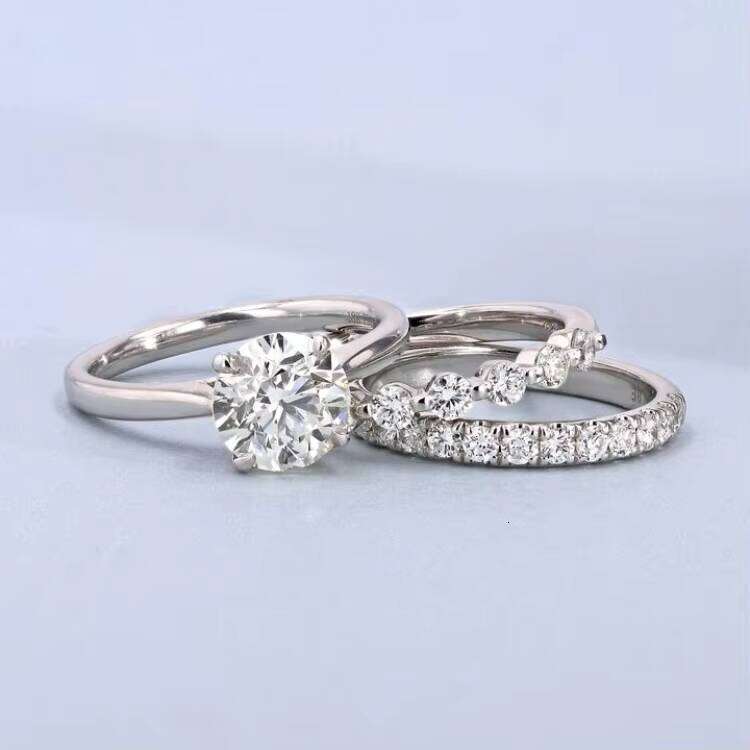 2CT Dia Moissanite Set VVS Round Solitaire Ring with Hidden Halo Engagement Rings