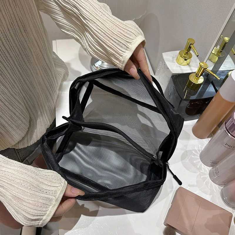 Double Layer Travel Makeup Bag Large Capacity Mesh Cosmetic Pouch Makeup Pouch Mens Bag Travel Essentials Cosmetic Pouch Y250808