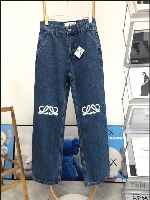 2026 New Womens Designer Blue Denim Pants Loose High Waisted Embroidered Versatile Jeans Trendy Trousers Free Shipping