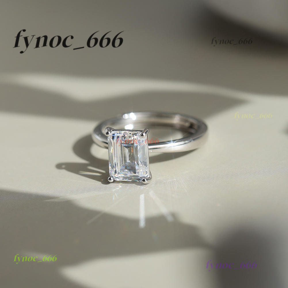 Classic S925 Silver Rhodium Plated 1ct/2ct/3ct/4ct Emerald Cut 8A Cubic Moissanite Women Bridal Promise Jewelry Ring