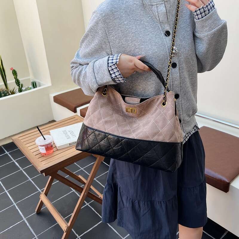 Color Block bags Single Shoulder Crossbody for Women, High-Quality Chain, Fashionable Luxury Commuter Designer Tote Bag Women, Chain, Women, Chain, Wo