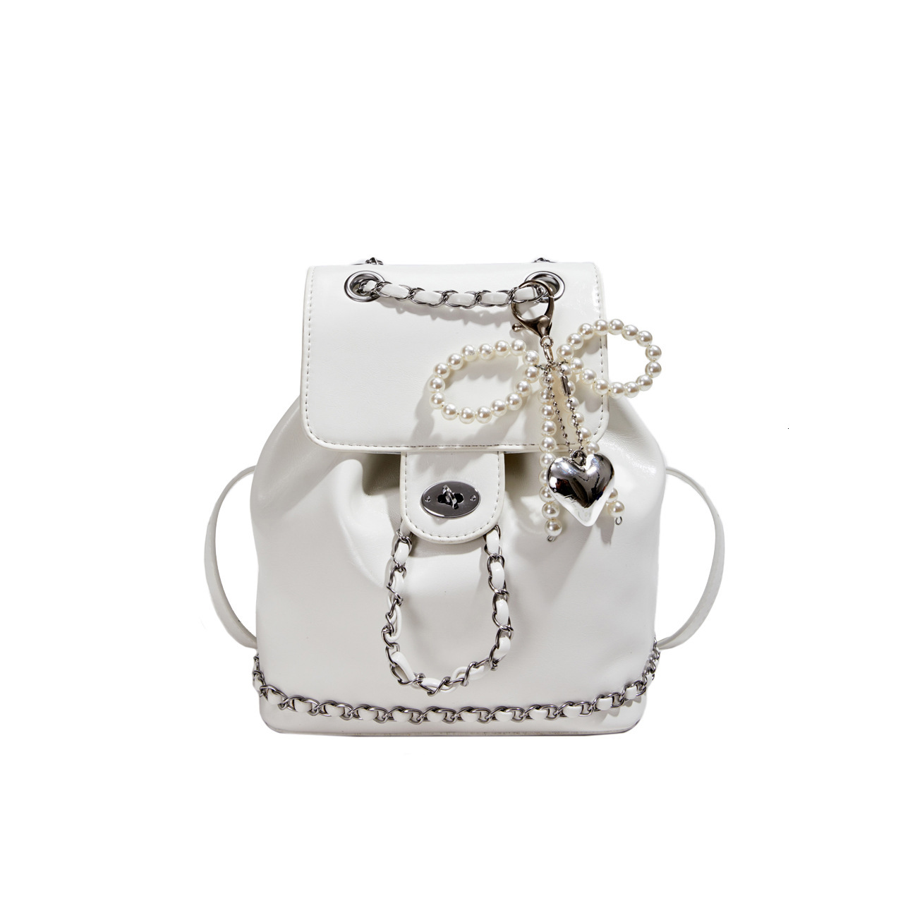 2025 Autumn New Women s trend Backpack Bow Silver PU Women s Backpack New Handbag Lock Design Chain Fashion Backpack New Designer Backpack