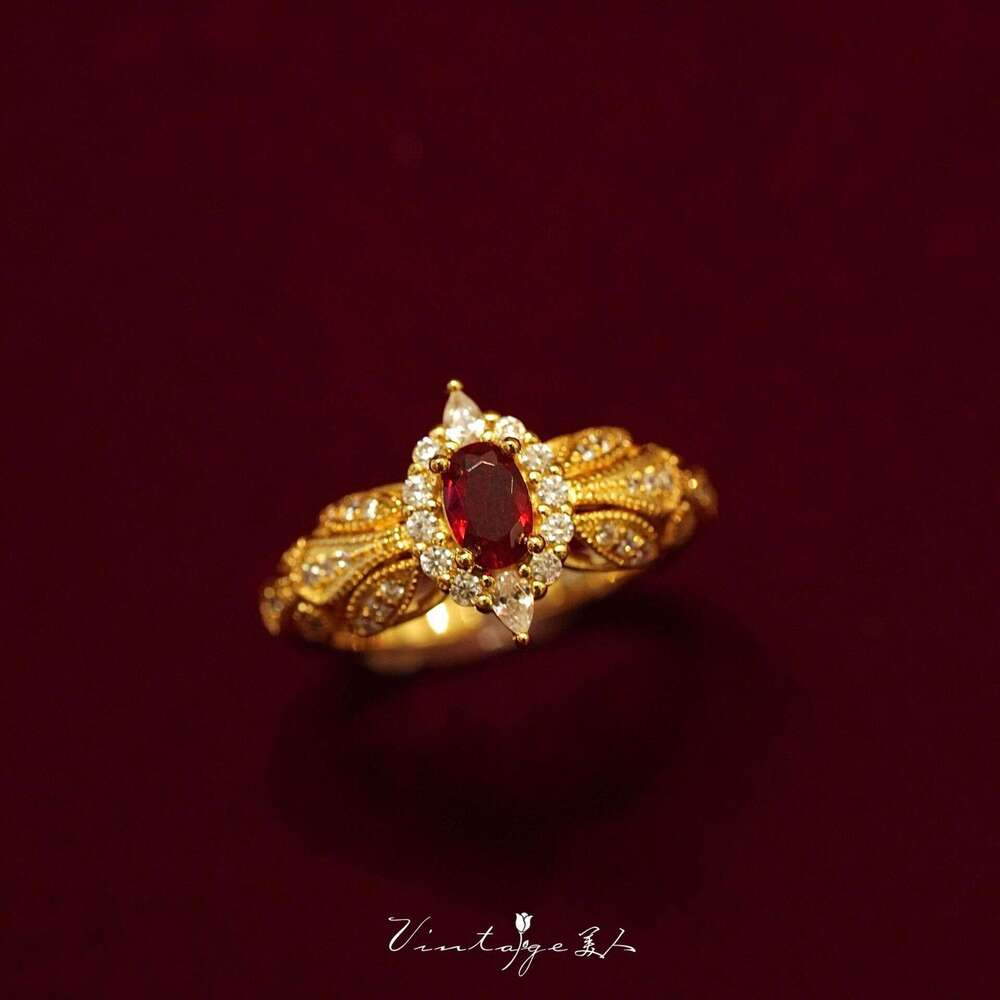 Puerto Rico" French Court High-End Design Niche Shiny Brightening Red Open Ring