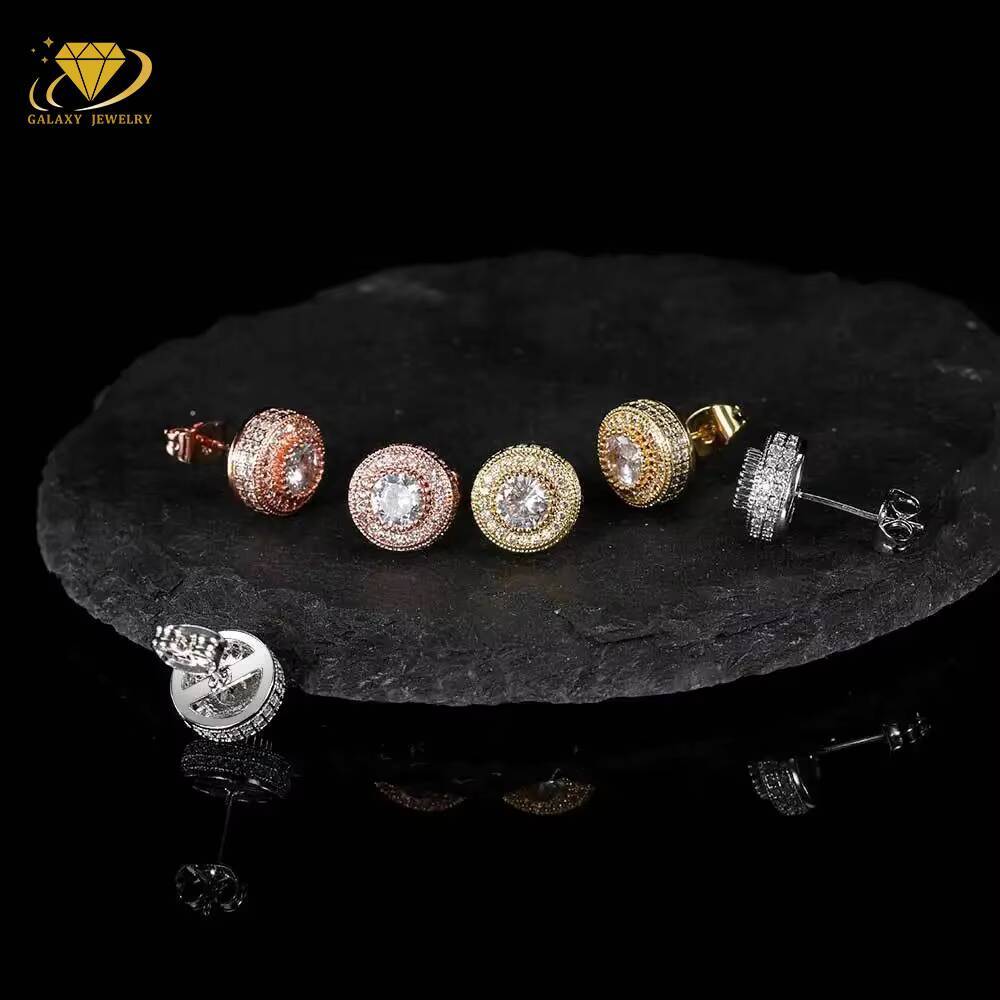 Hip Hop Studs Earrings Hot Sale Iced Out Jewelry 925 Sterling Silver Mens Round Diamond Moissanite Stud Earring
