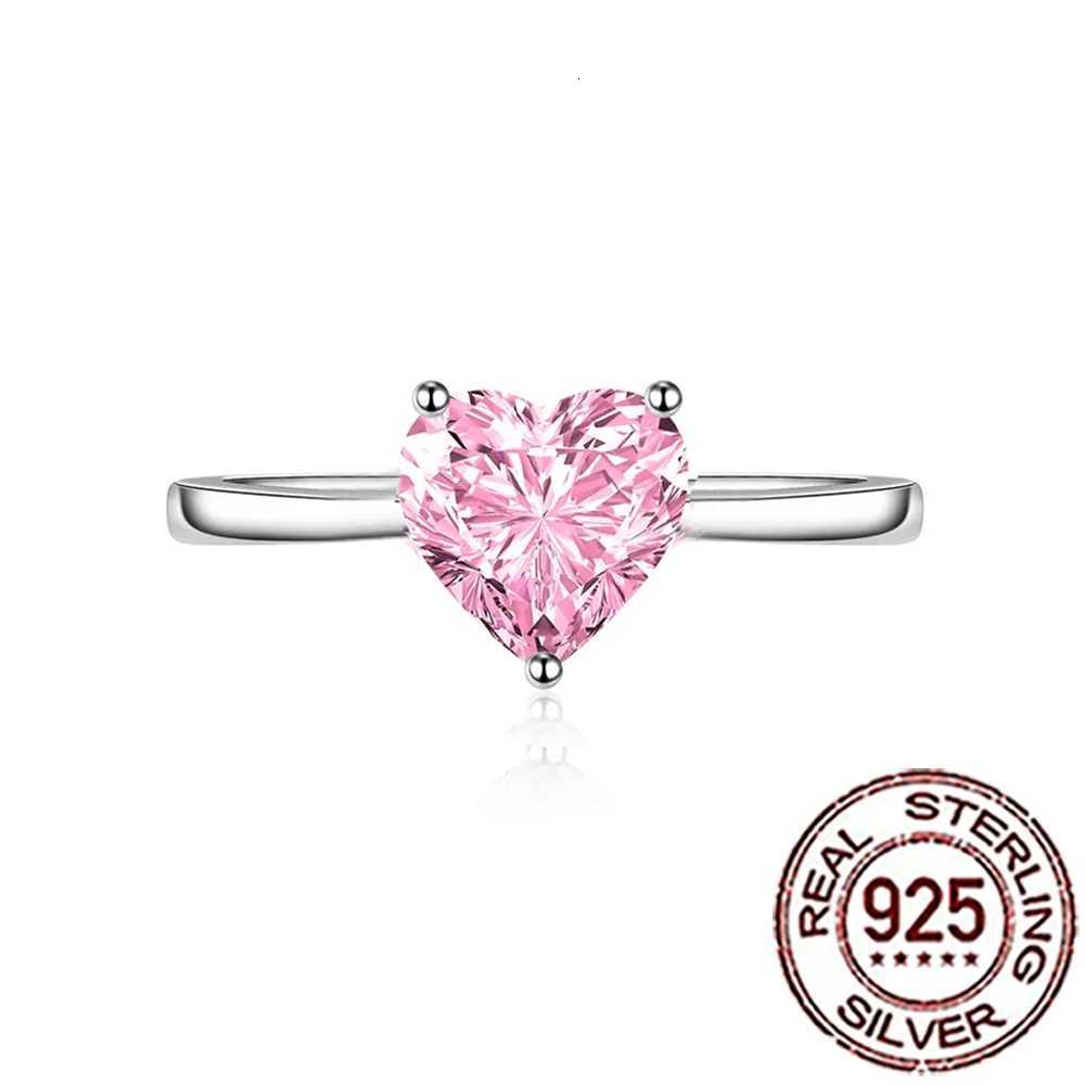 925 Sterling Silver 1CT Pink Heart Shape CZ Stone Wedding Band Promise Rings for Women Fine Jewelry Lover Gifts SR046 Y250808
