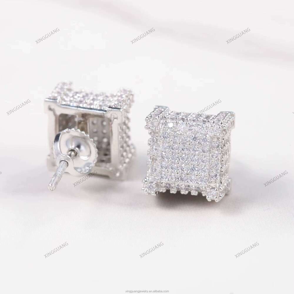 XG Fashion Gold Plated Square Shape Stud Sier VVS Moissanite Dia for Woman Men Earrings Fine Jewelry