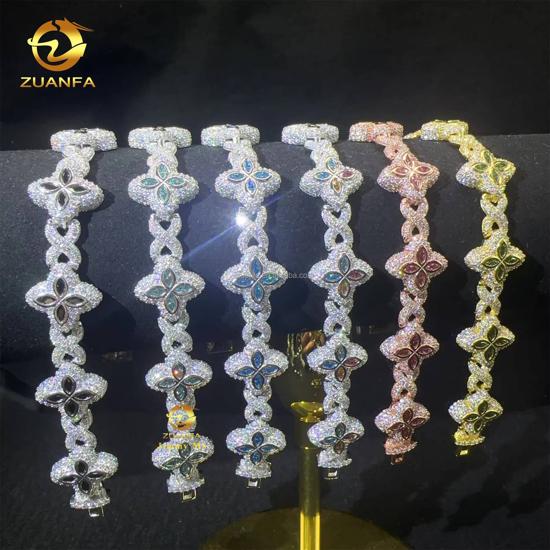 Bulk Stock New Design 13mm Marquise Flower Design Hip Hop Jewelry Iced Out Moissanite Diamond Infinity Cuban Link Bracelet Men