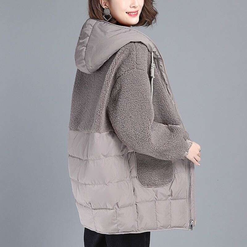 Women's Clothing Loose Warm Jacket Mid Length Lamb Wool Large Size Cotton Thickened Coat