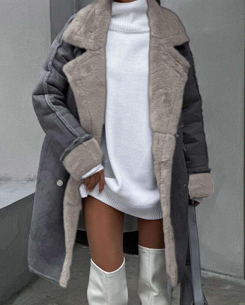 Winter Furry Suede Coat Suit Collar Cardigan Long Sleeve Plush Jacket fur coat