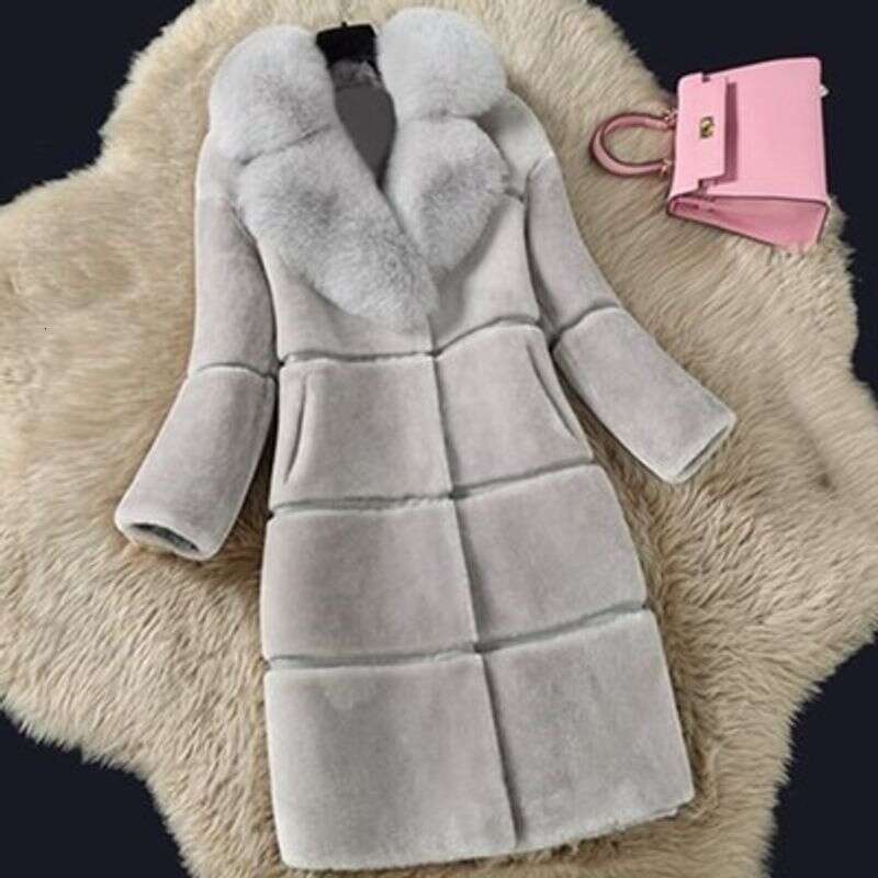 Women's Clothing Cashmere Splicing One Medium Length Fox Collar Fur Coat