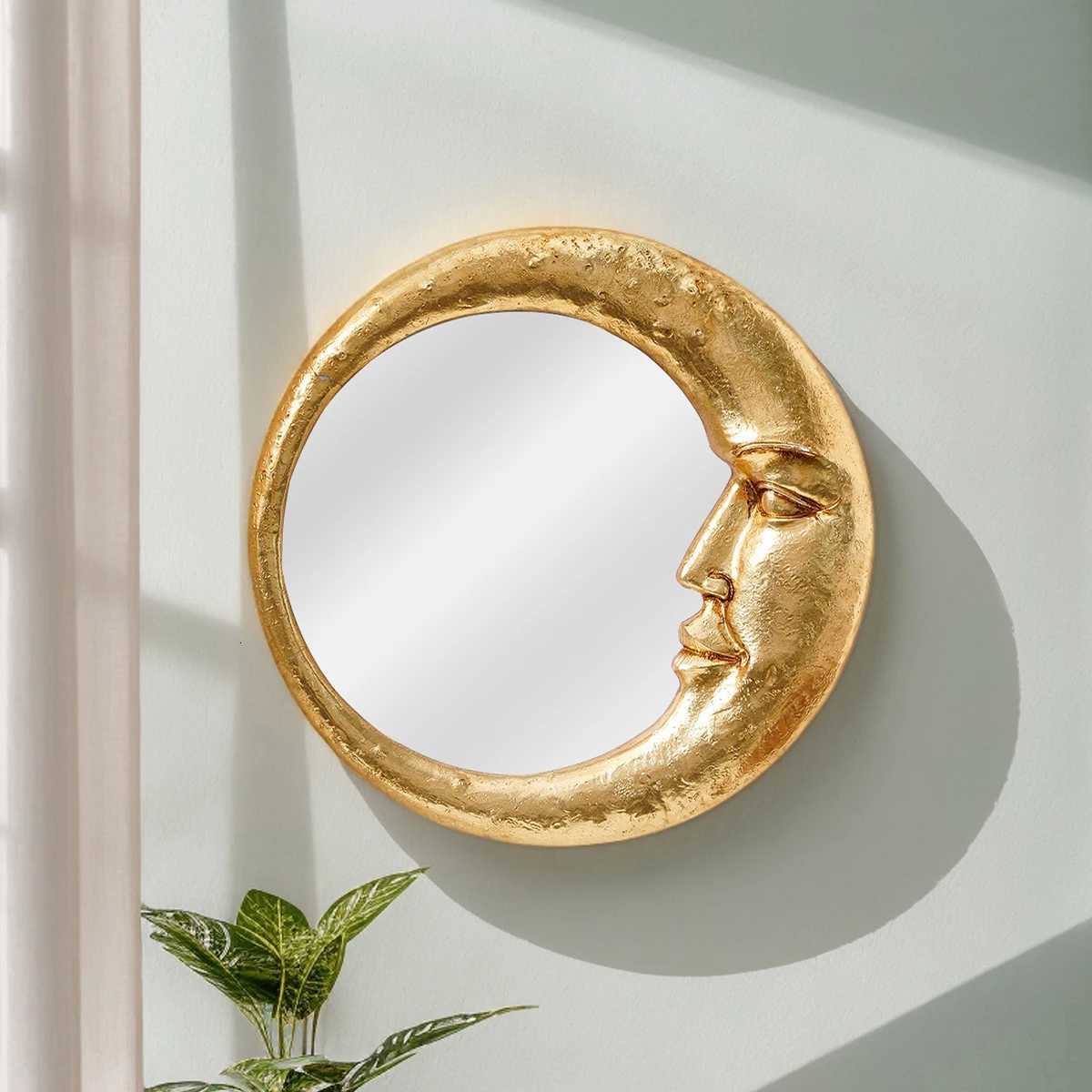 1PC resin material gold face meniscus round decorative hanging mirror decorative home art pendant creative makeup mirror. Z250807