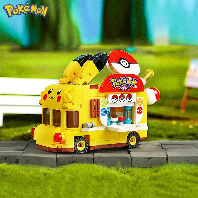 Pokemon Building Blocks Pikachu Mini Food Car Bus Model Bricks Desktop Decoration Ornaments Children DIY Toys Holiday Gifts