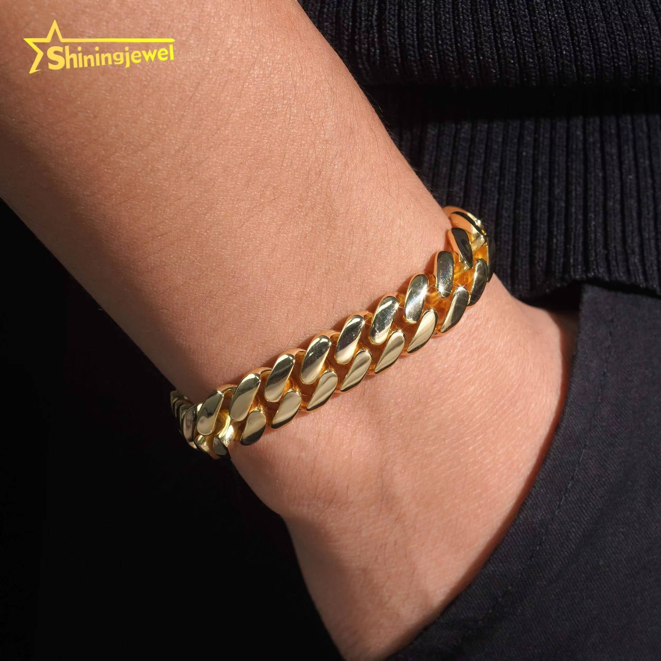 High Quality Hip Hop Jewelry 925 Sterling Silver 12mm Moissanite Lock Plain Cuban Link Chain Bracelet