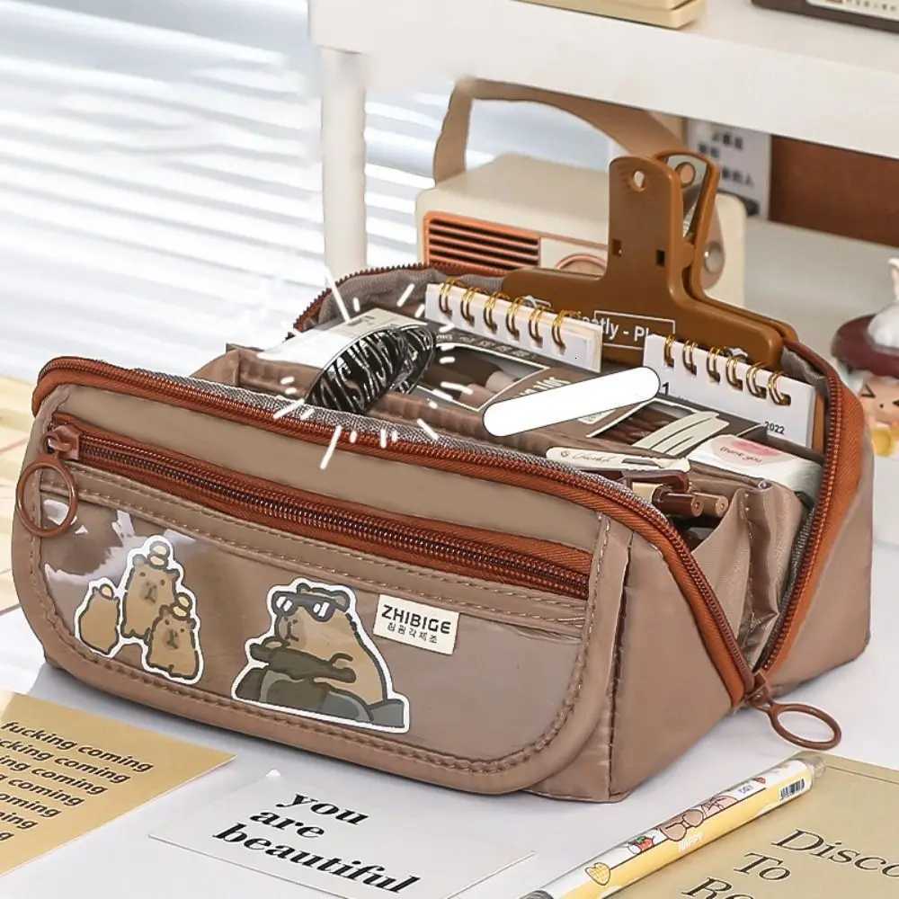 9-Layer Large Capacity Pen Bag INS Solid Color Canvas Pencil Case Creative Simple Stationery Storage Pouch Lovely Student Gift Y250808