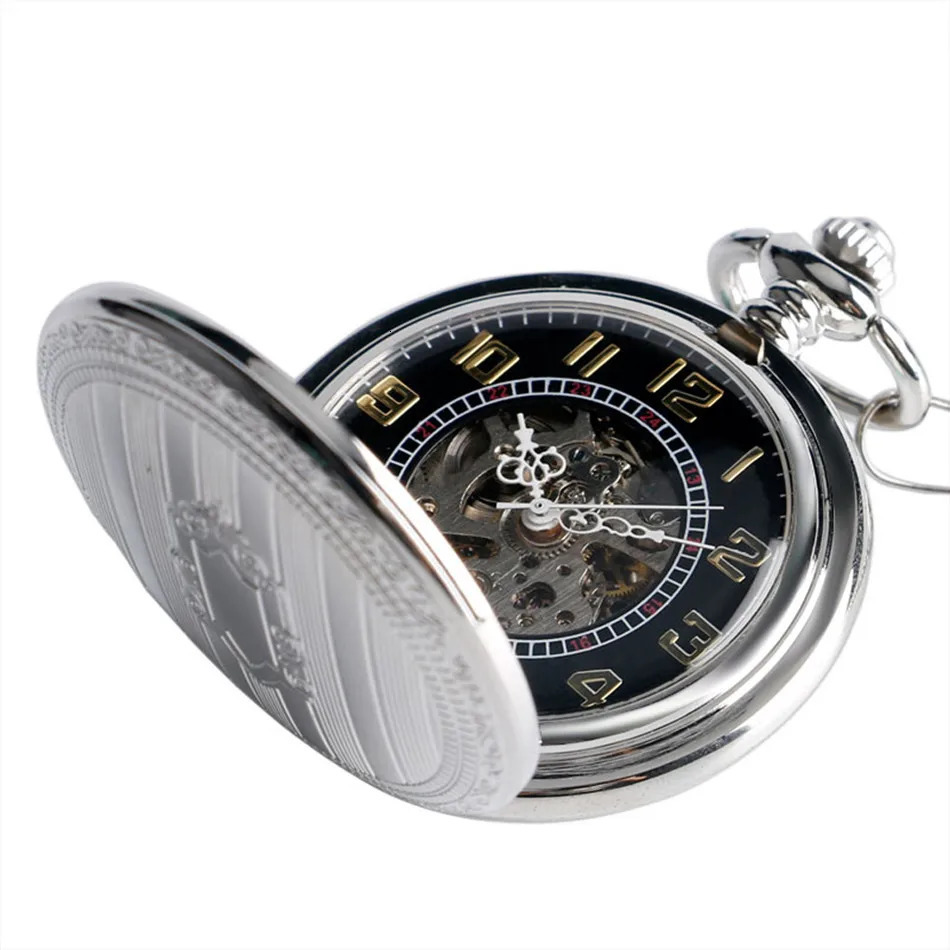 Silver Shield Automatic Mechanical Pocket Watch Arabic Numerals Display Self-Winding Pendant Antique Pocket Clock Male Gifts 250807