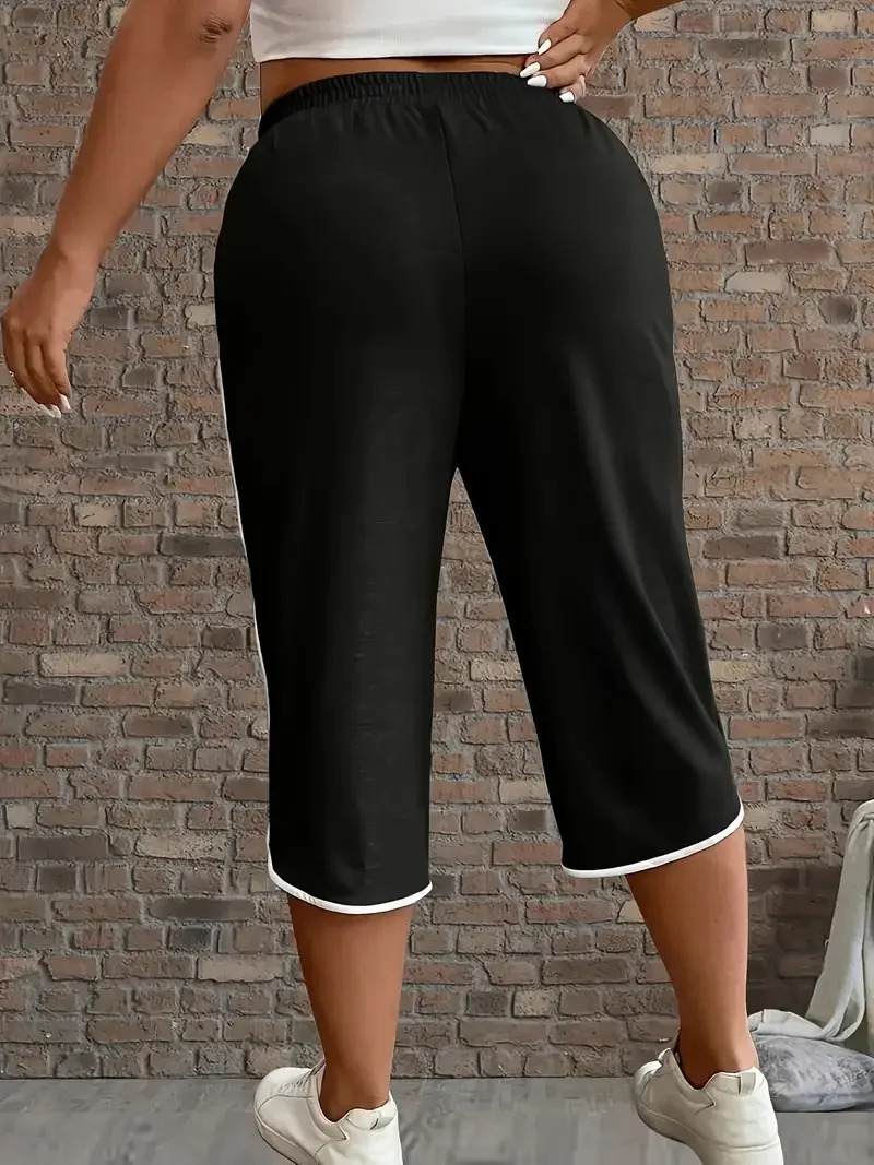 Plus Size 1XL5XL Women Fashion Comfortable Stretchy Three Quarter Pants for Casual Solid Color Functional Pockets y250805