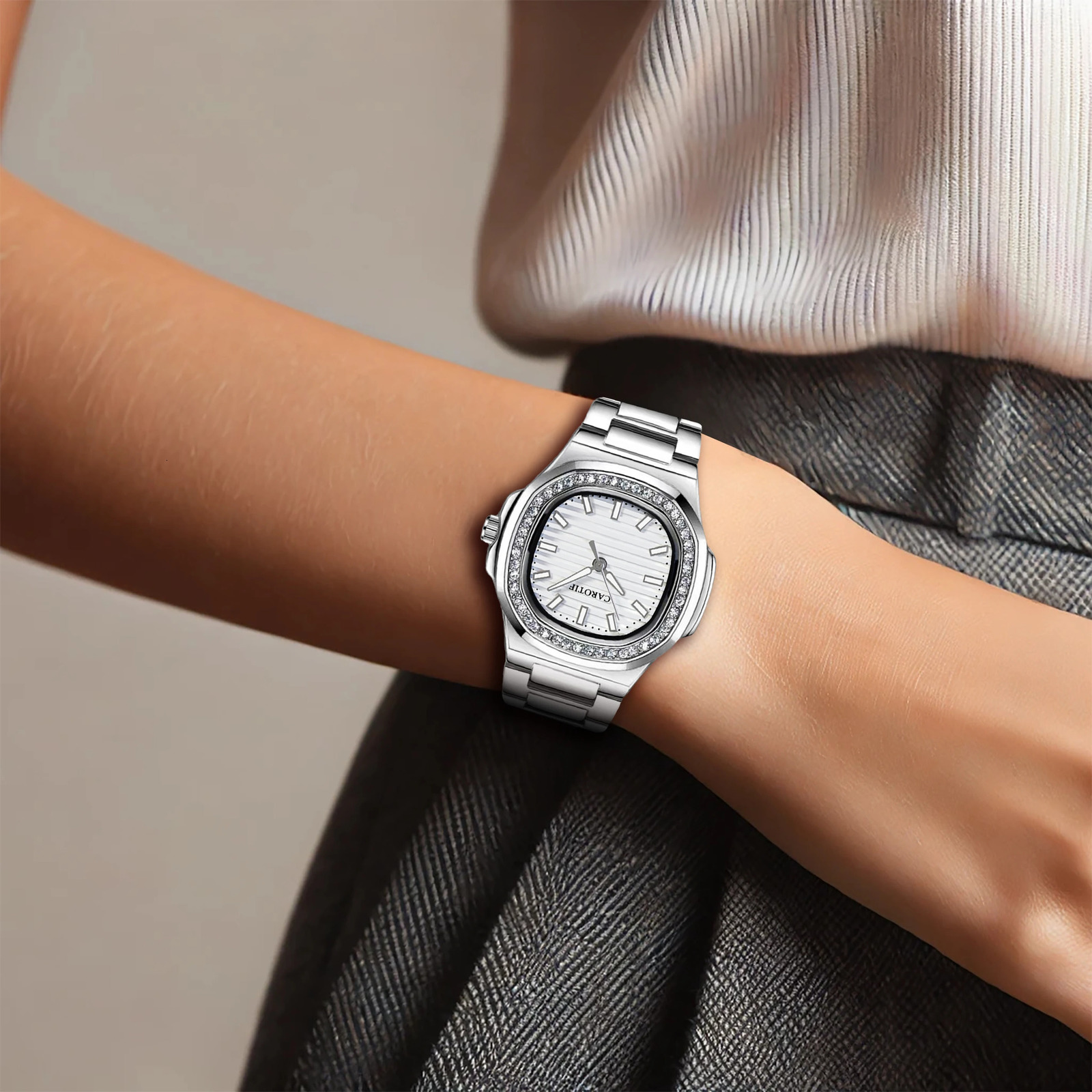 Womens Watch with Advanced Business Light Night Light Square Steel Strip Fully Automatic Mechanical Watch 250807