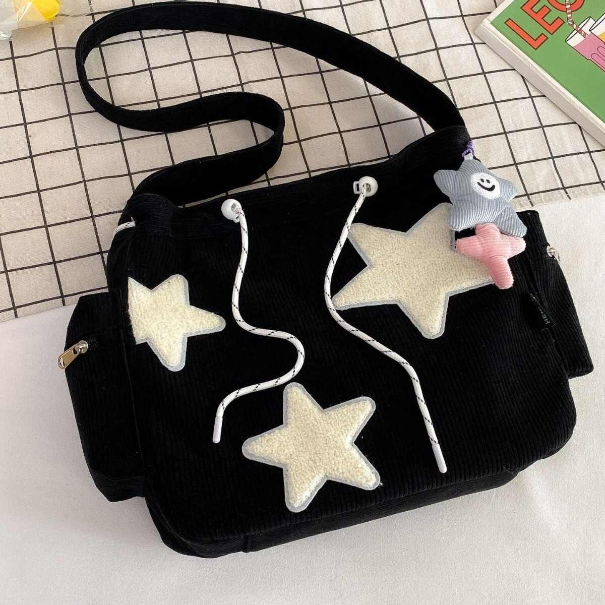 2025 Autumn New Women s Shoulder Bag Cute Student Handbag Large Capacity Star Corduroy Bag Autumn New Designer Bag Women s Crossbody Bag