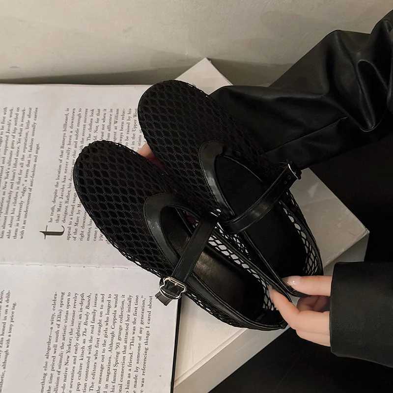 Breathable Mesh Black Ballet Shoes for Women Spring Summer Fashion Flats Soft Sole Round Toe Girls Daily Walking Street Sandals W250808