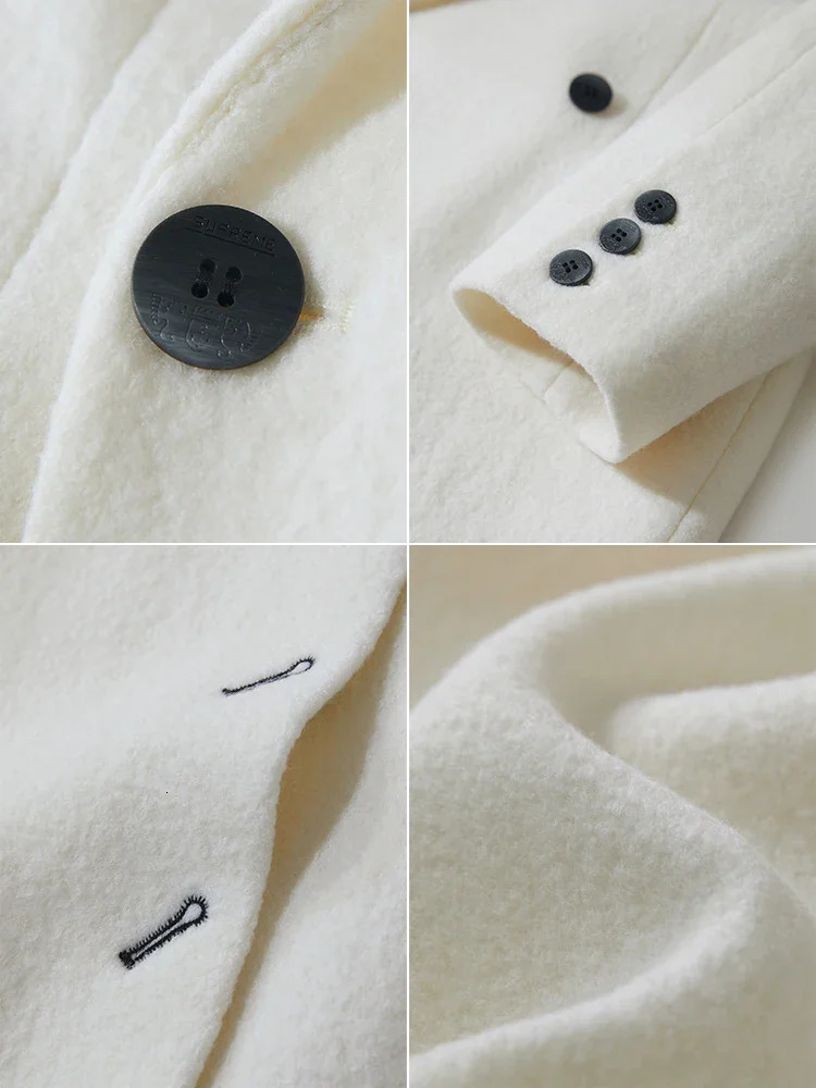 Amii minimalist winter womens suit collar full wool with belt woolen jacket shoulder pads long upper coat 12424068 250805