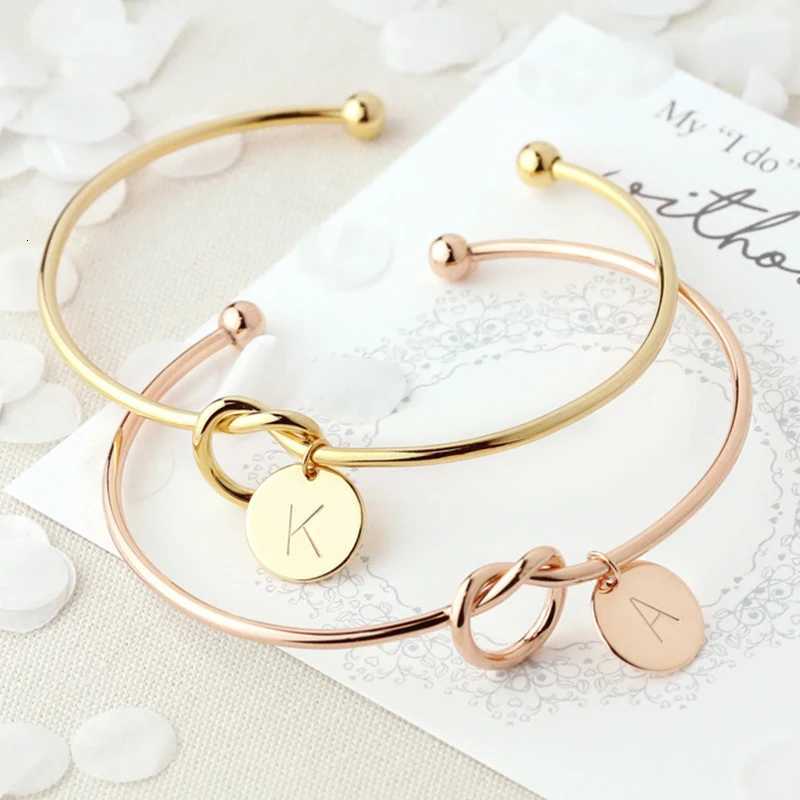 Trendy Initial Coin Charm Bangle for Women Men Lover Wife Stainless Steel Letter Cuff Bracelet Couple Jewelry Dropshipping Z250807