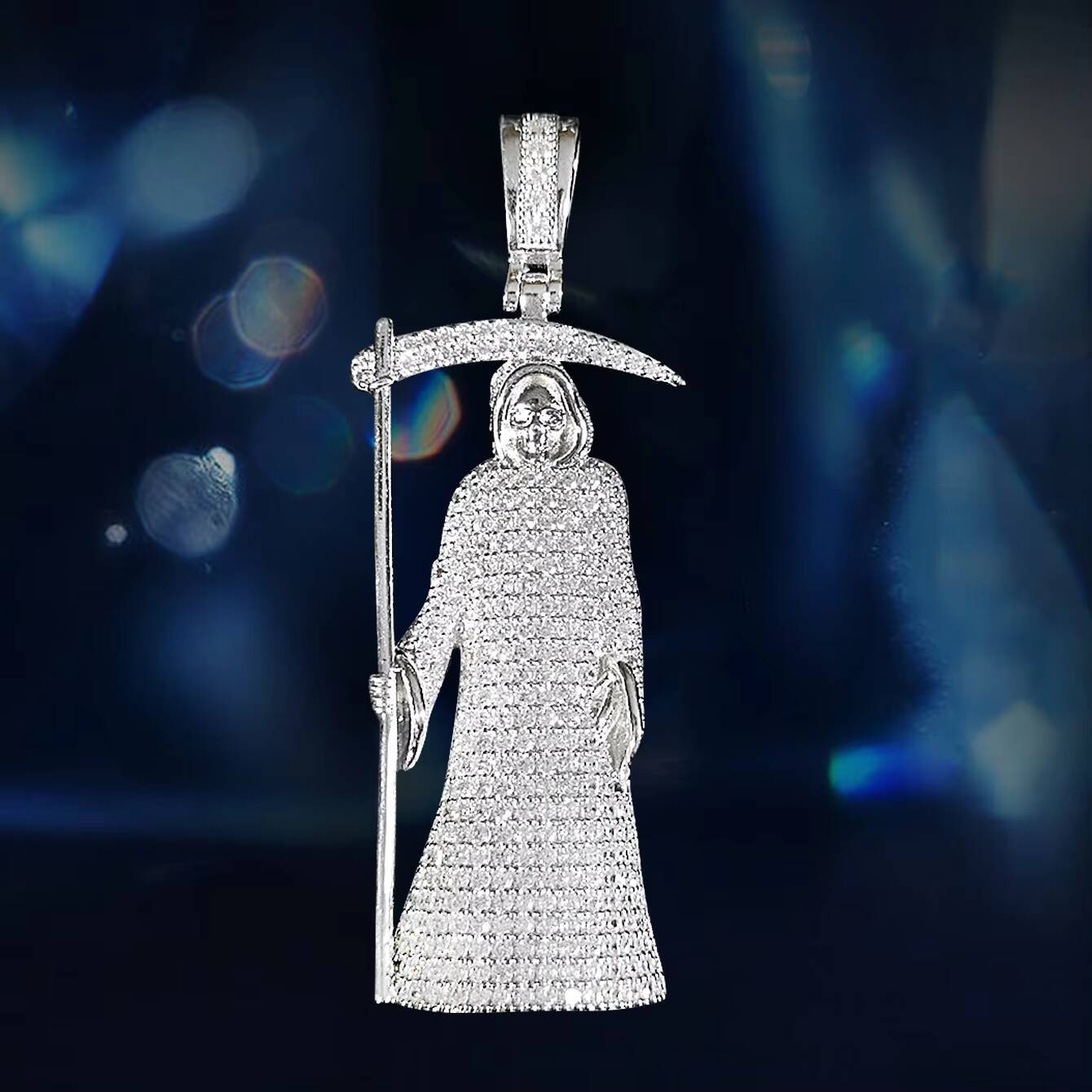 New Arrival Big Size 925 Silver Grim Reaper Pendant VVS Moissanite Diamond Necklace Charm High Quality Product Type