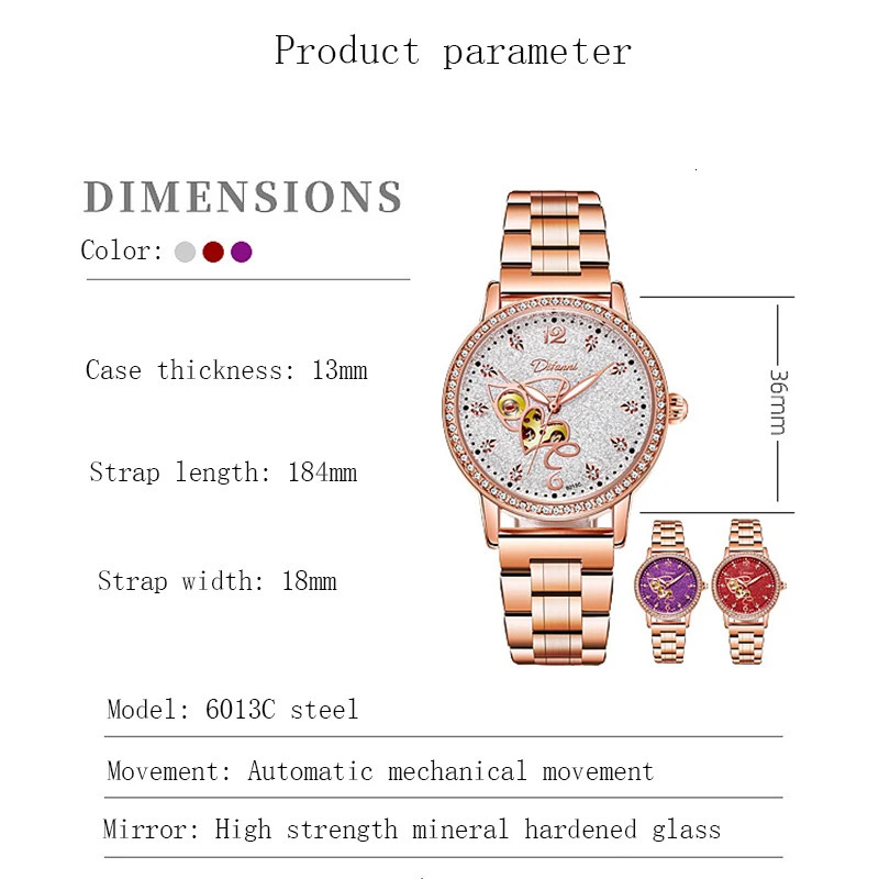 Women Automatic Watch Lady Diamond Mechanical Sport Wristwatch Elegant Female Waterproof Bracelet Stainless Steel Business Clock 250807