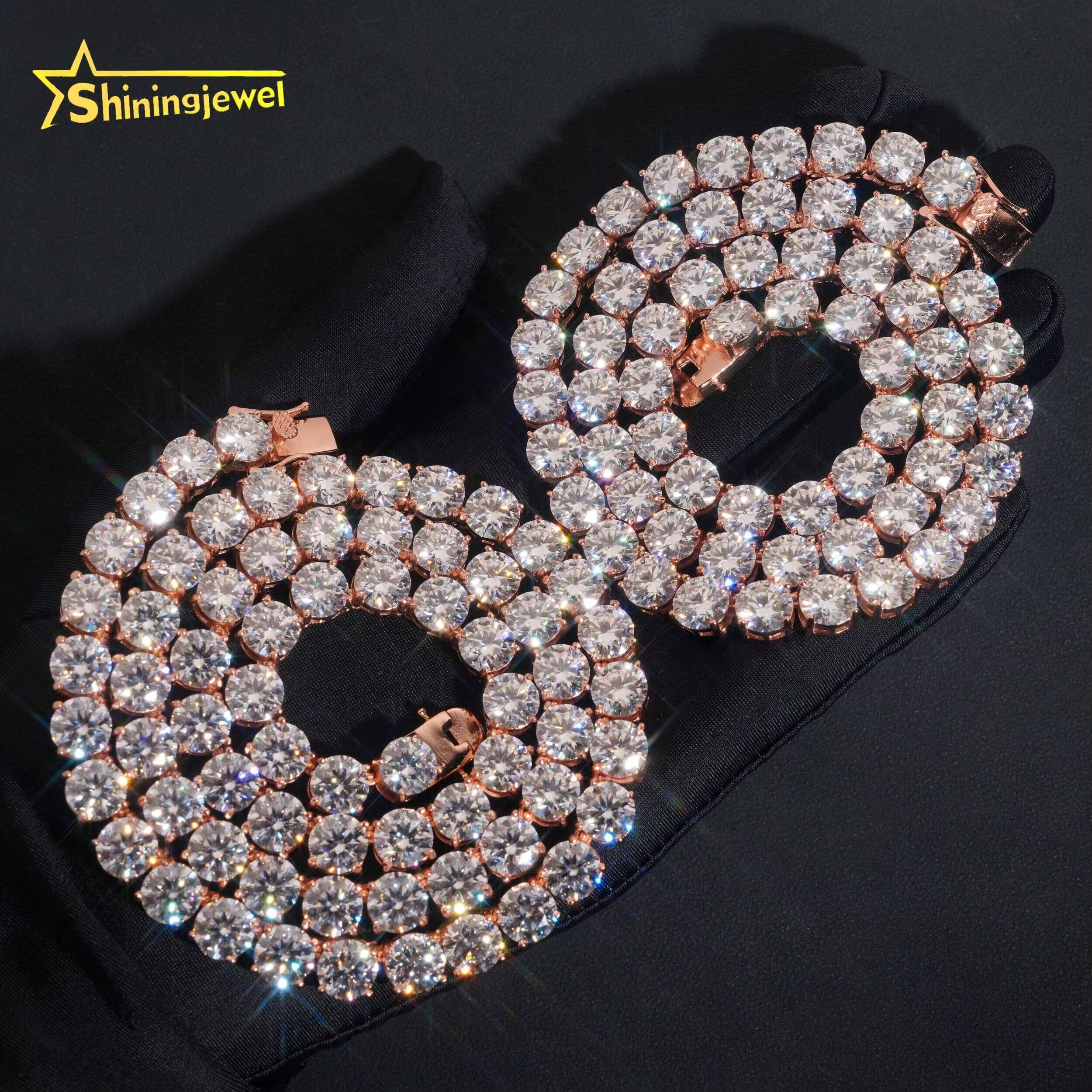 Factory Price Fine Jewelry 925 Sterling Silver Fashion Tennis Chain Necklaces 8MM Diamond Iced Out Necklace Moissanite Chain