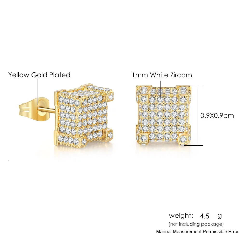 Stud Earrings For Women Iced Out AA Cubic Zirconia Hip Hop Men Piercings Ear Ring Gold Color Jewellery Wholesale OHE013 250807