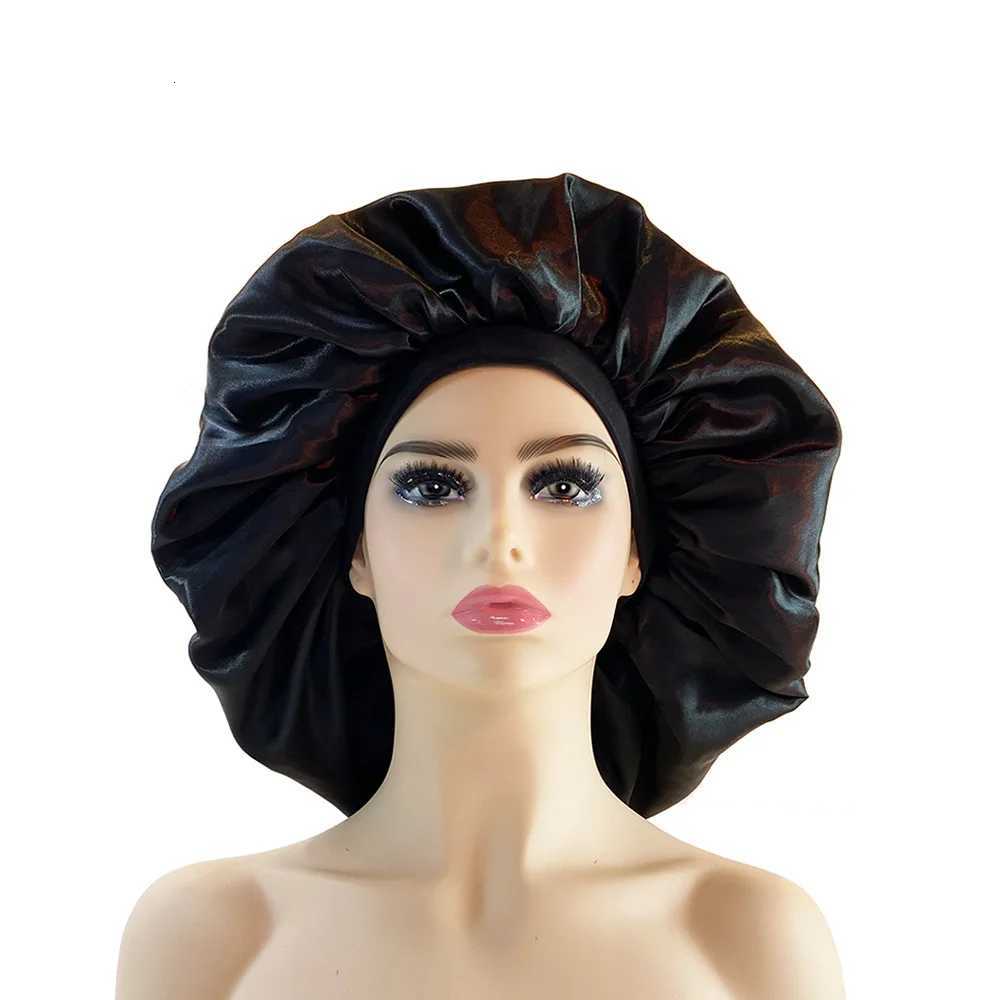 New Women Oversized Silky Hair Soft Elegant Bonnet Solid Color Satin Bonnet Sleeping Night Cap Elastic Shower Bath Hats Z250808