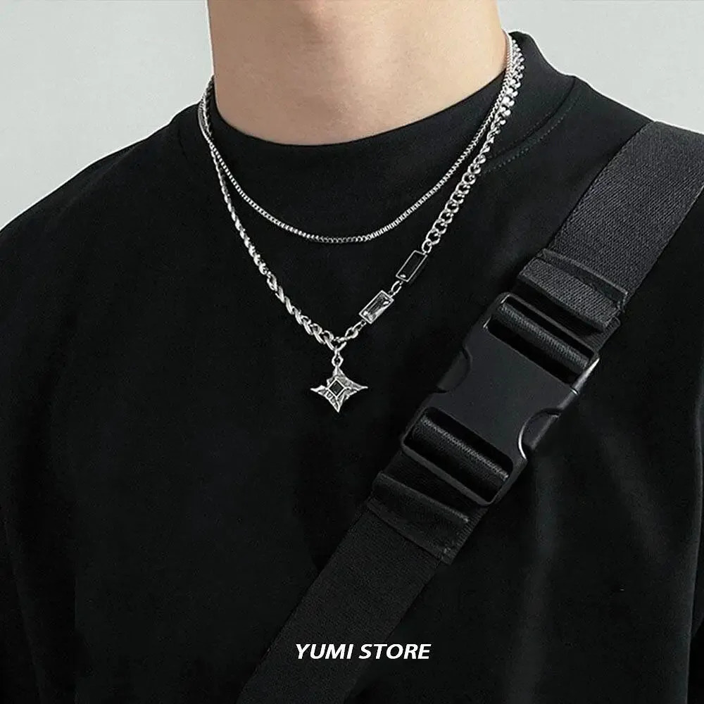 Hip Hop Zircon Star Double Layer Necklace For Men Women Trend Charm Steel Pendant Chain Unisex Wholesale Jewelry 250717