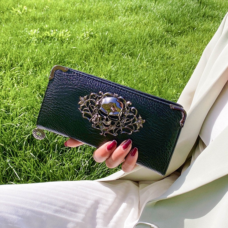 Luxury Brand Designer Bag New 2024 Skull Wallet Women's Long Zipper Clutch Korean Fashion PU Leather Long Wallet