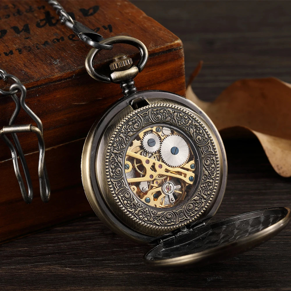 Lady Pocket Watch Skeleton Mechanical FOB VIntage Pocket Watch for Men montre de poche retro Steampunk 250807