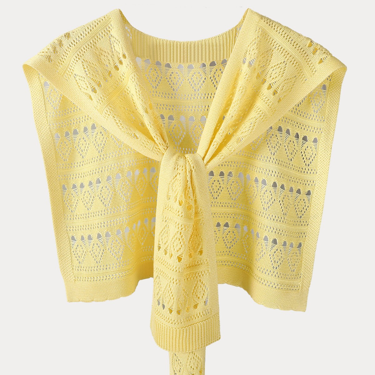 K1616 New skin-friendly soft ice silk hollow knitted shawl women's summer outer wear solid color knotted waistcoat neck scarf