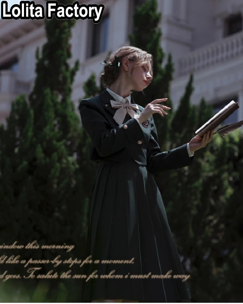 Japanese Women JK Green Blazer Suit skirt coat Harajuku High School Uniform for Students Girl Outwear College Style blazers 250729