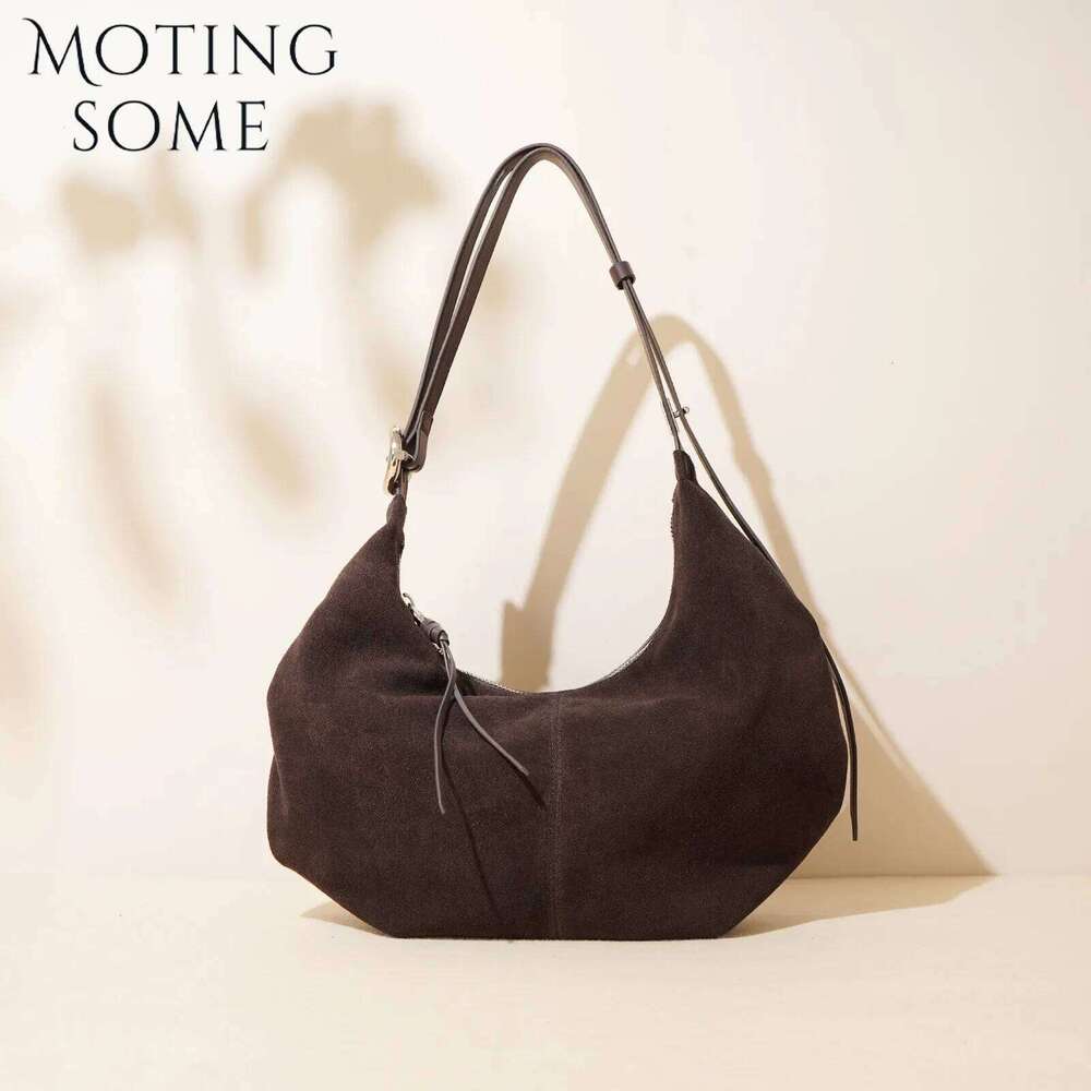 Motingsome Suede Genuine Leather Women Hobos Bags Retro Large-Capacity Bag Lady 2025 New Dumpling Purse Niche Messenger Tote 20250805