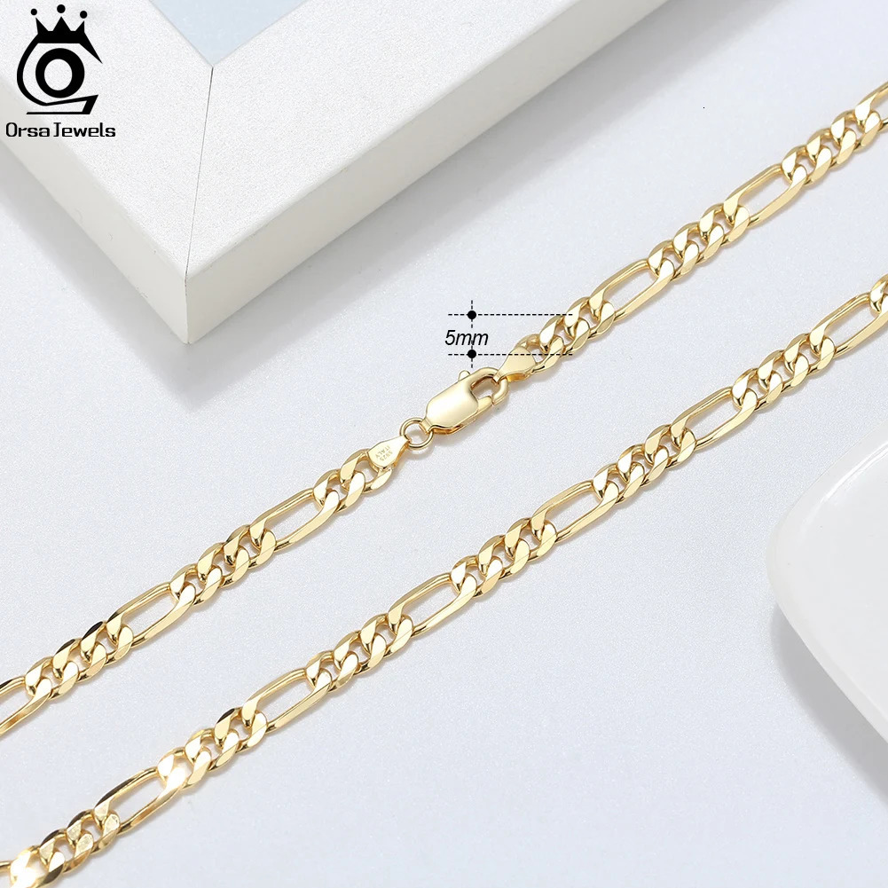 ORSA JEWELS 14k Gold 925 Sterling Silver Paperclip Chopin Rope Cuban Figaro Box Cable Chain Necklace Simple Basic Chain Neck 250807