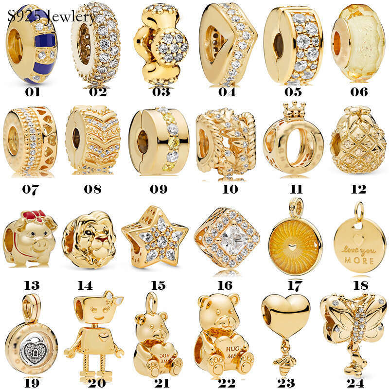 925 Sterling Silver Charm Fashion Gold -Colored Beads Glazed Beads Fixed Buckle Crown Beads DIY Accessories Pendant Free Shipping