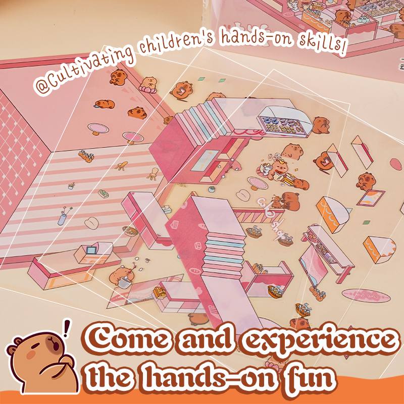 Capybara Scene Stickers for Kids - 3D DiY Stress Relief Miniature Scenario Sticker Painting