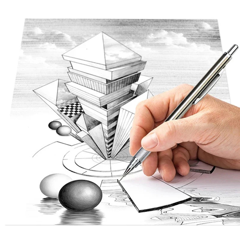 6pcs Metal Mechanical Pencil with Pen Box Lead Eraser Pencil Sharpener Set 0.3 0.5 0.7 0.9 1.3 2.0mm Art Sketch Automatic Pencil 250806