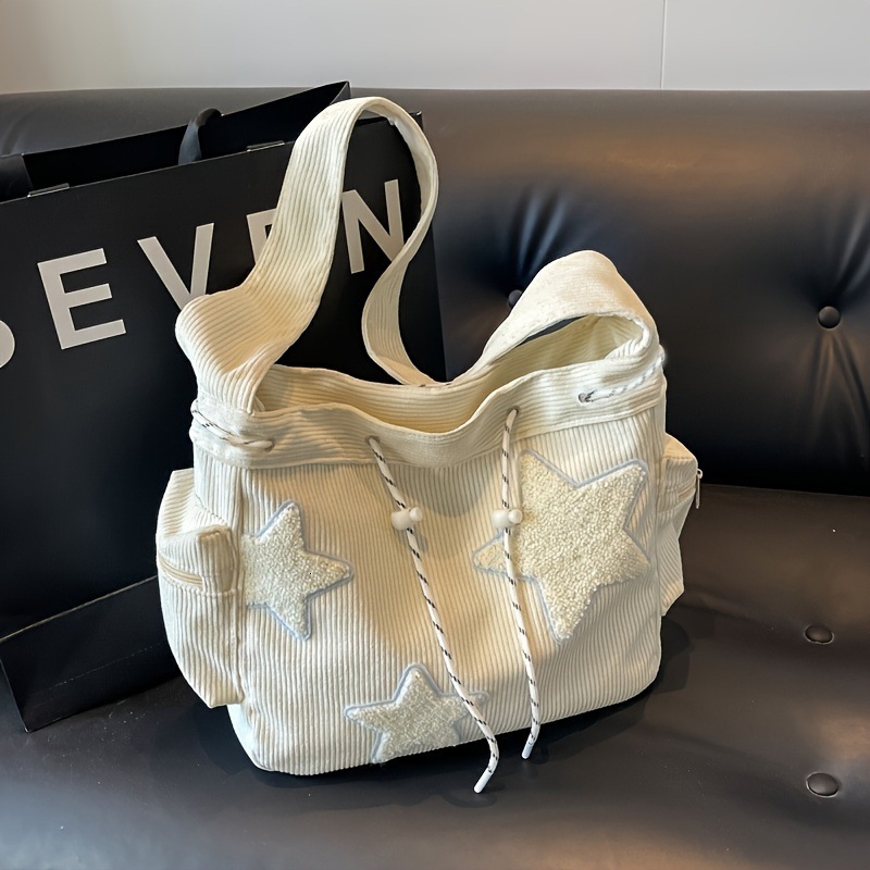 2025 Autumn New Women s Shoulder Bag Cute Student Handbag Large Capacity Star Corduroy Bag Autumn New Designer Bag Women s Crossbody Bag