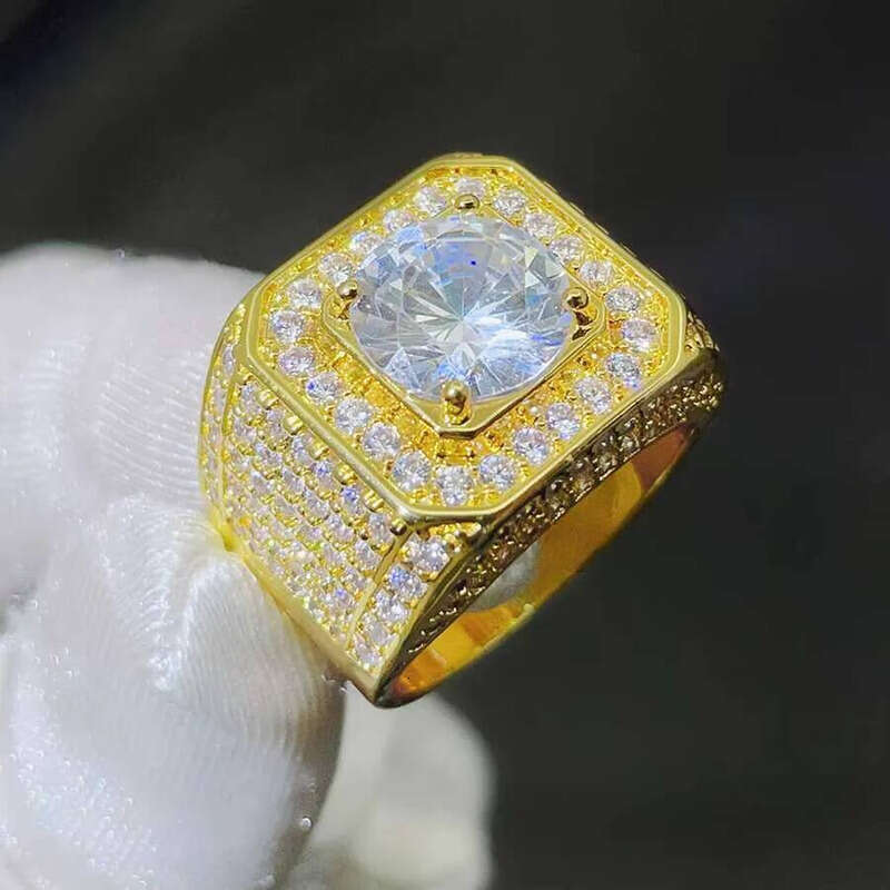 FOXI 4.0Ct Round Cut REAL Mens Solitaire Sterling Sier Moissanite Dia Cluster Rings Pinky Ring