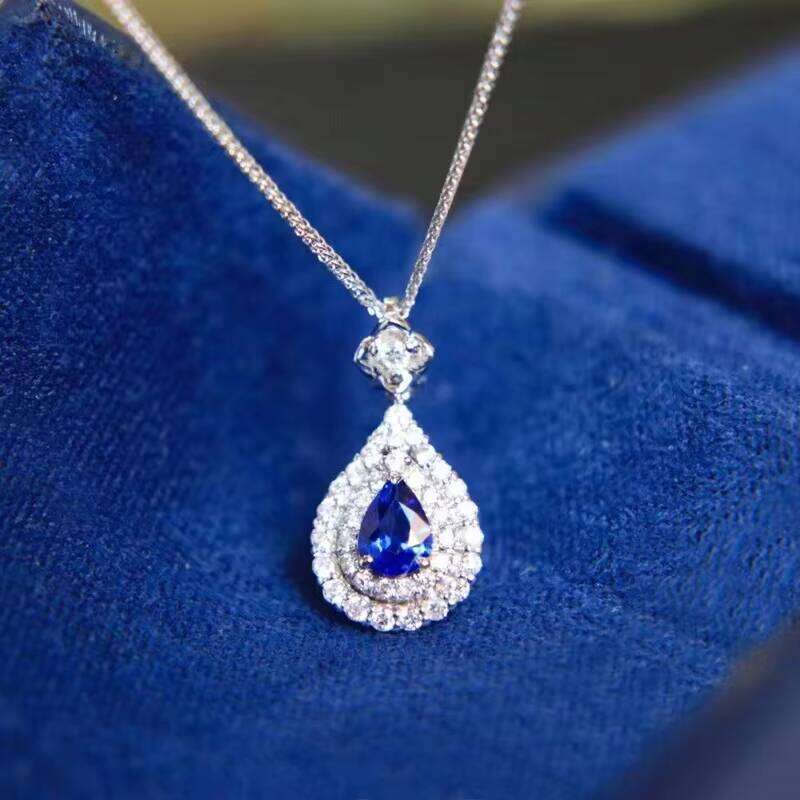 Fine Jewelry Romantic Cut Lab Grown Sapphire VVS Moissanite Dia Necklace White Gold Pendant