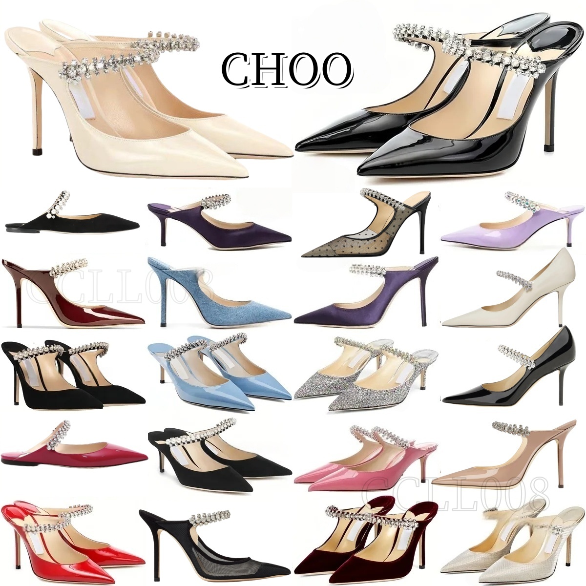 JC Designer High Heels Luxury Brand Pumps Rhinestone Slippers French Pointed Genuine Leather Pearl Straight Line With Thin Heel Wrapped Toe French Wedding Shoes