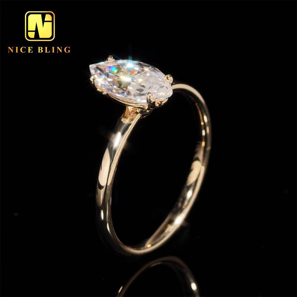 Pass Diamond Tester 14K Gold 1ct Marquise Cut Wedding Ring VVS Moissanite Engagement Ring for Women